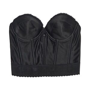 Vintage 70s 80s Strapless Bra Bustier 36B Subtract Black Longline Corset Alt